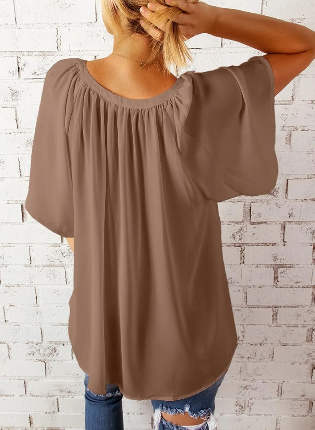 Dokotoo Womens Summer Tops V Neck Short Sleeve Shirts Business Work Chiffon Women Blouses