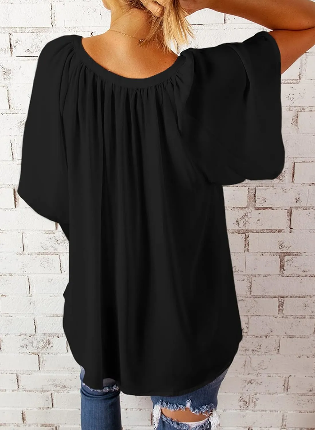 Dokotoo Womens Summer Tops V Neck Short Sleeve Shirts Business Work Chiffon Women Blouses