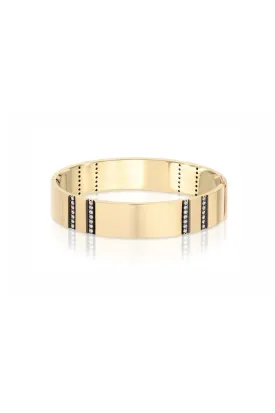 Double Diamond Stripe 14k Yellow Gold Bangle with Black Ruthenium Bevel Trim