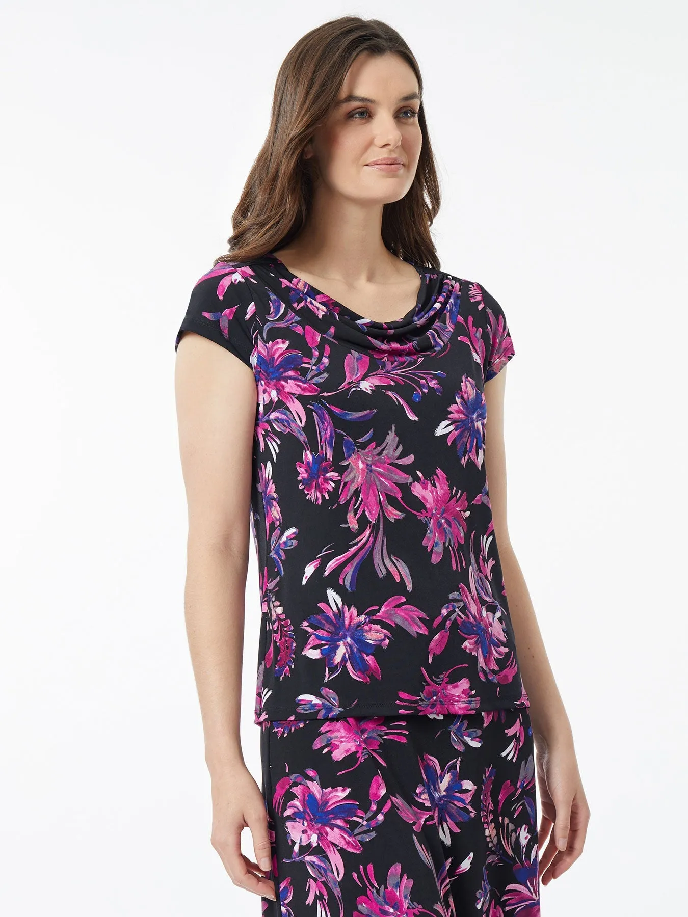 Draped Cowl Neck Jersey Knit Top