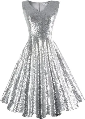 Dressever Women's 50s 60s Vintage Sleeveless Cocktail Party Dress with Pockets