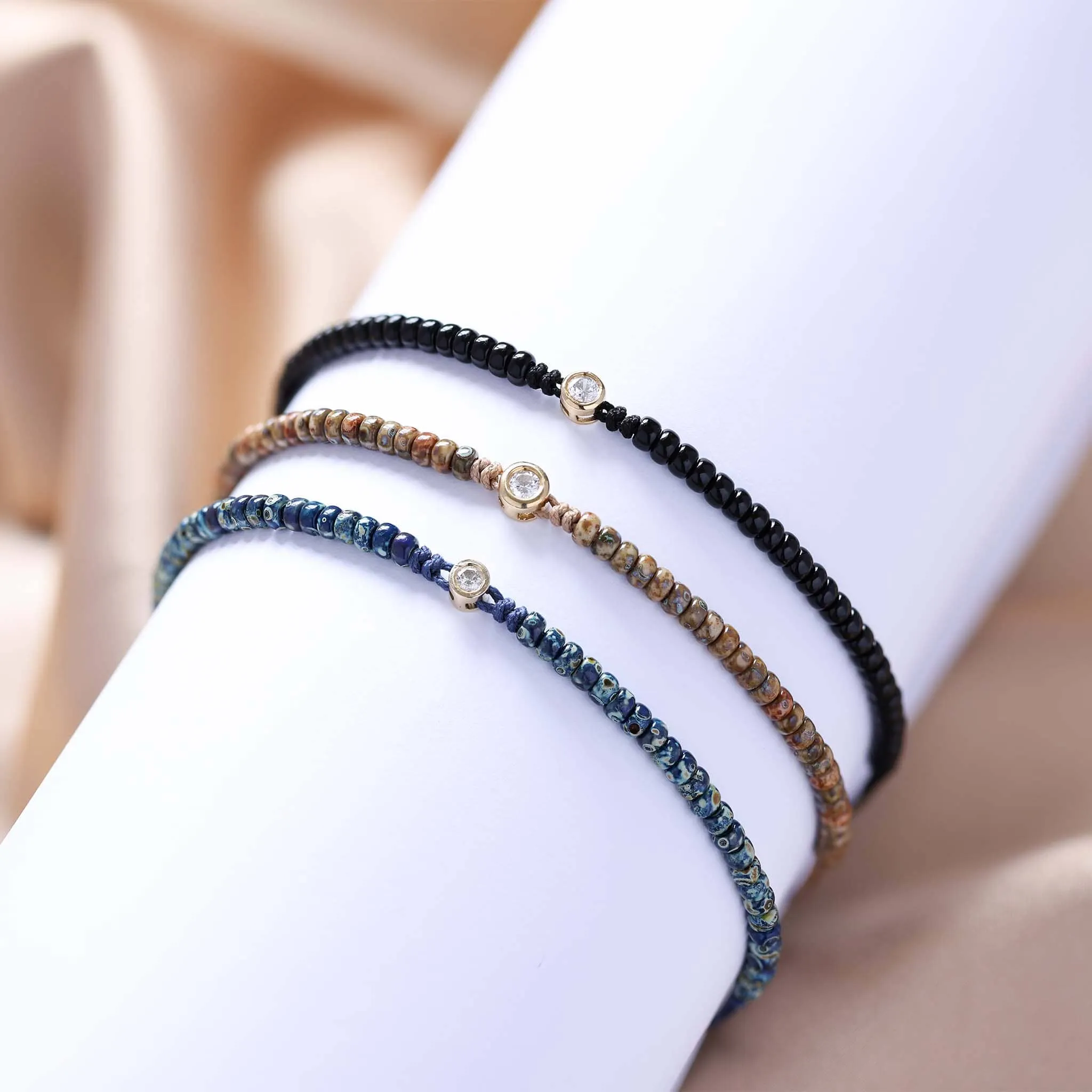 Dyed Brown Beads String Of Love - 14K Rose Gold