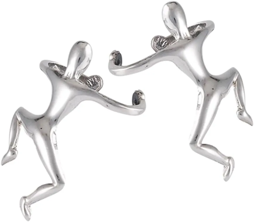 Ear Cuff Hugging Man Climbing .925 Sterling Silver Yoga Stretching Earrings