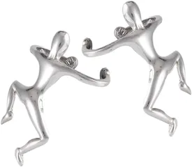 Ear Cuff Hugging Man Climbing .925 Sterling Silver Yoga Stretching Earrings