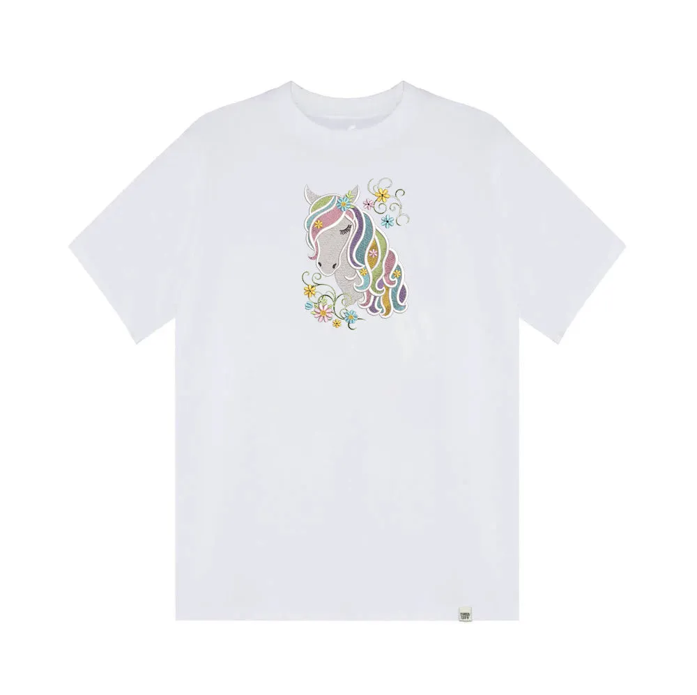 Embroidery Horse with Coloured Mane and Flowers