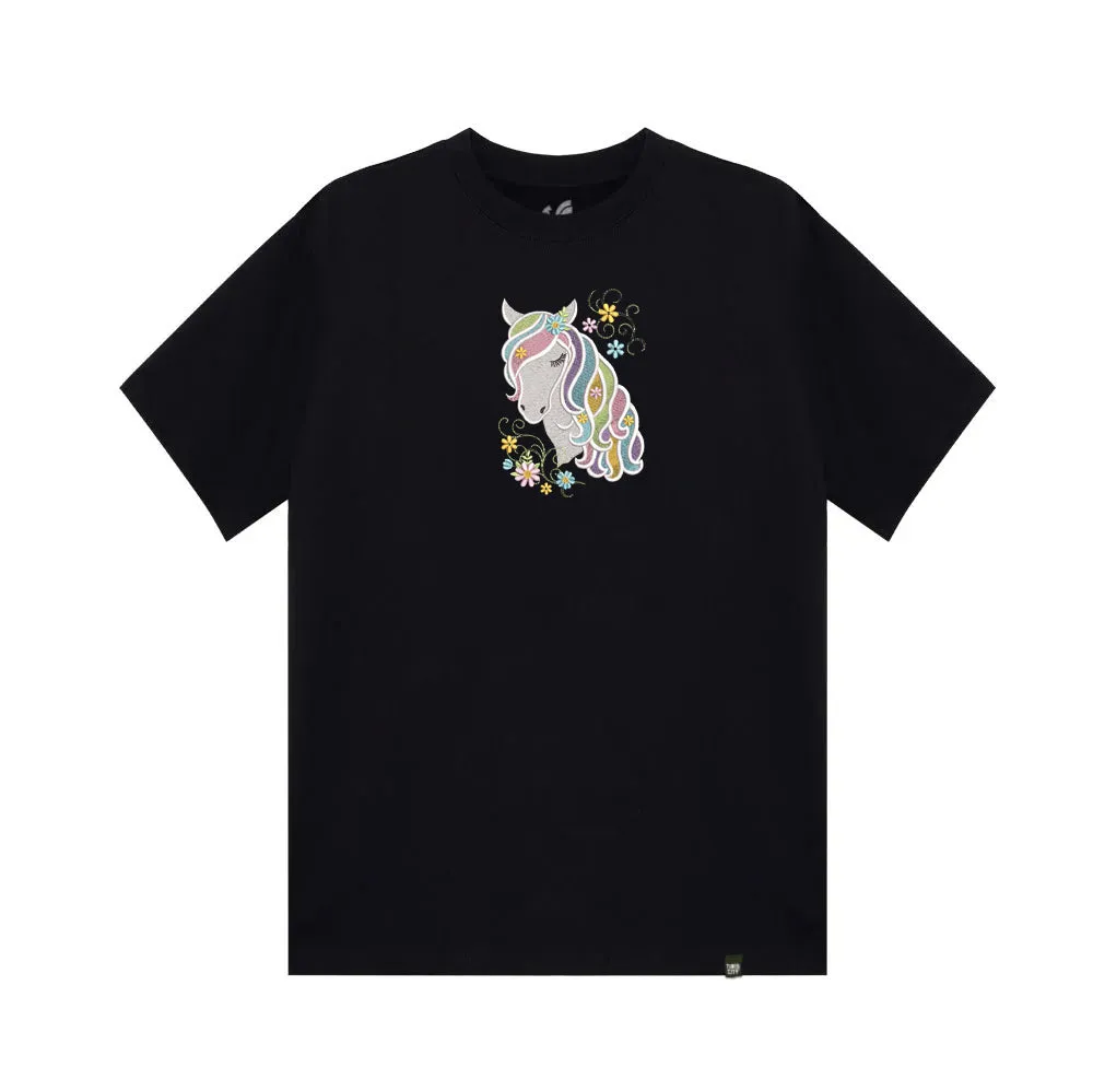 Embroidery Horse with Coloured Mane and Flowers