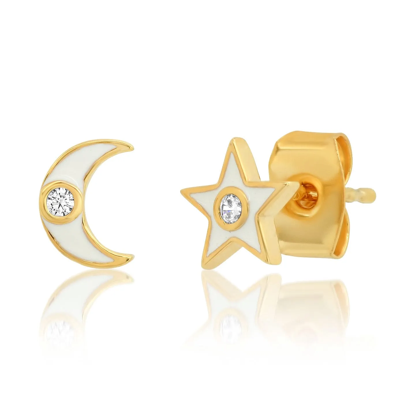 Enamel Star And Moon Studs