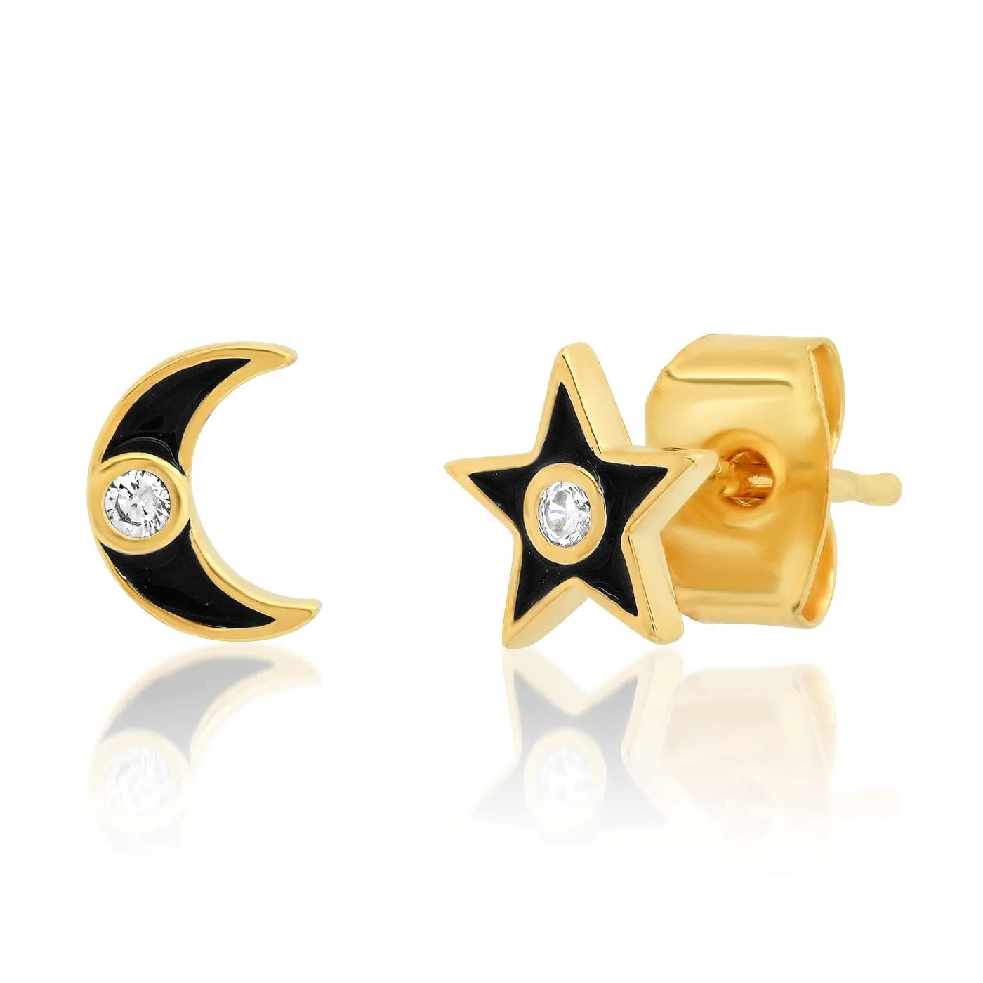 Enamel Star And Moon Studs