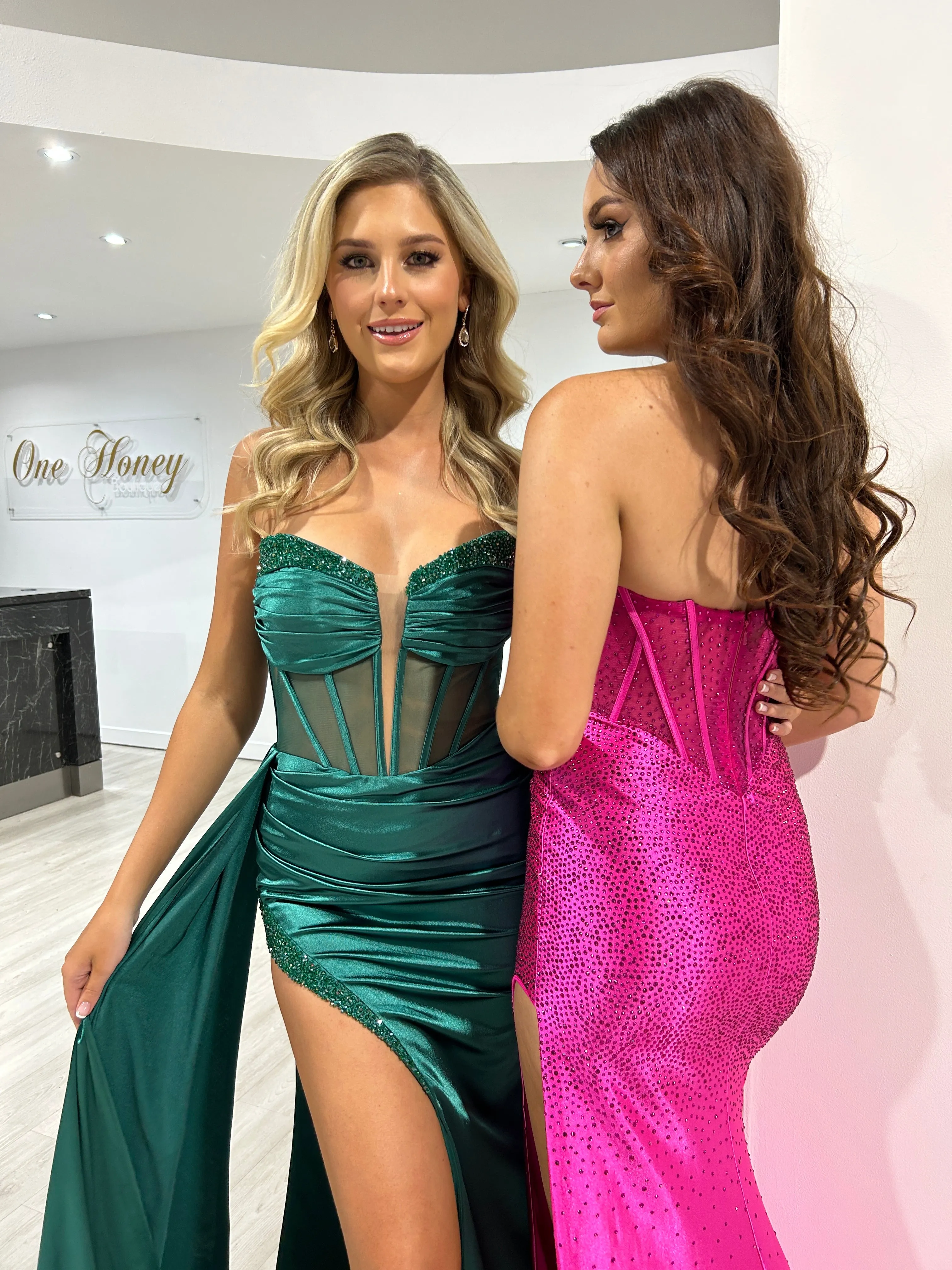FINA Strapless Satin Diamanté Detail Corset Bustier Formal Dress