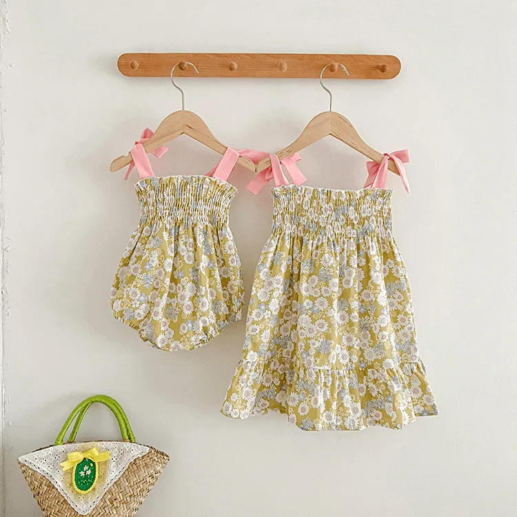 Floral Bloom Romper with Pink Bow Straps