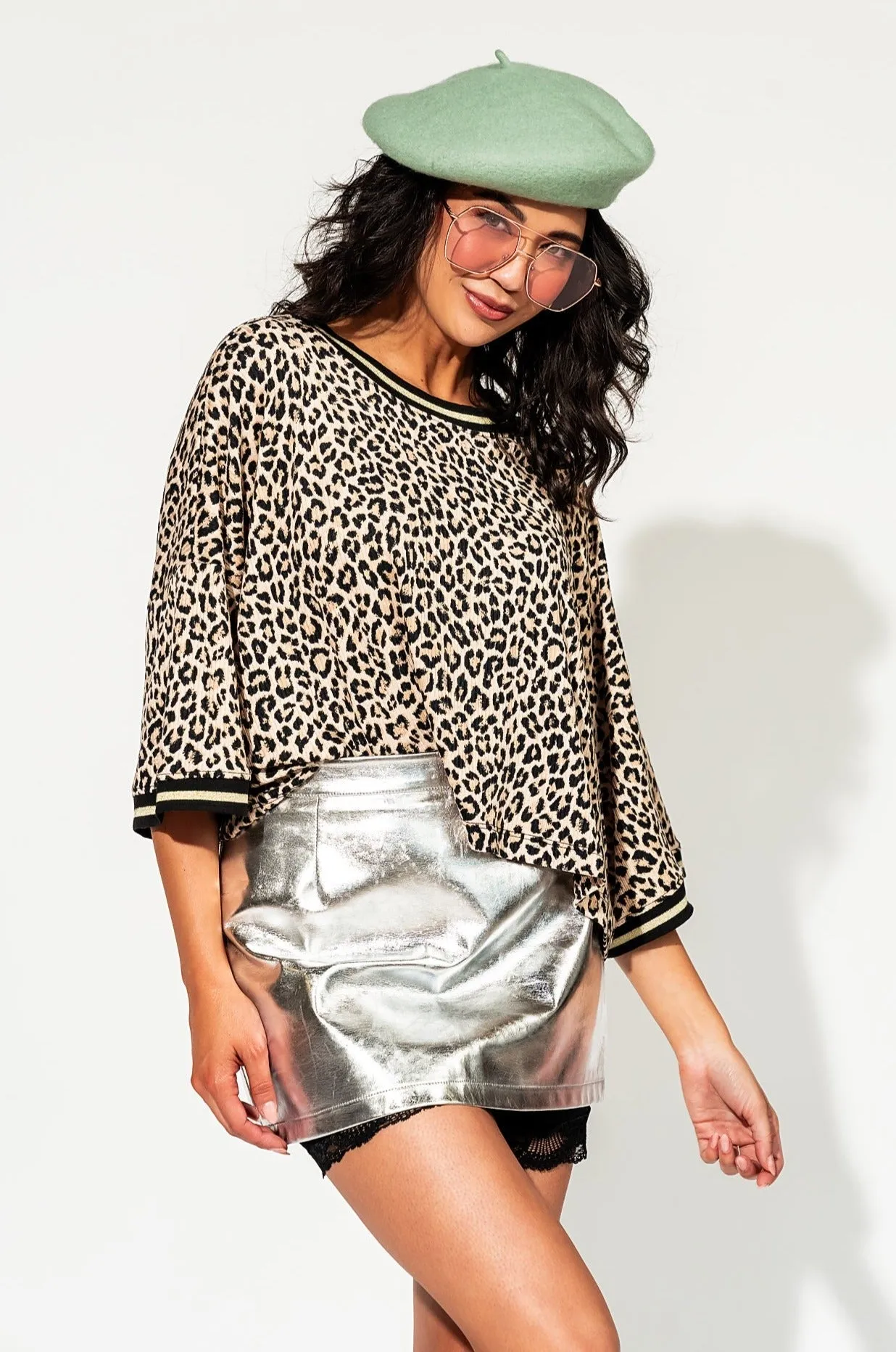 Frankie Cropped Tee in Leopard Rib