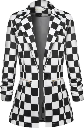 Genhoo Women's Long Sleeve Blazer Open Front Cardigan Jacket Work Office Blazer with Zipper Pockets S-3XL