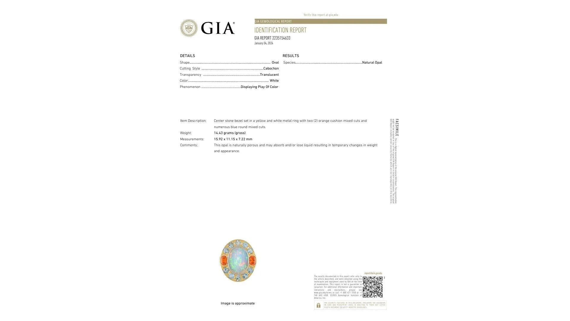 GIA Certified 8 Carat White Opal With Orange Garnet & Aquamarine Halo Ring
