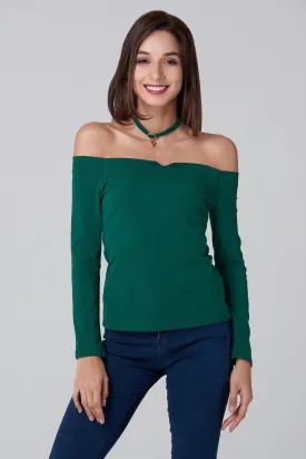 Green Off the Shoulder Prism Choker Top