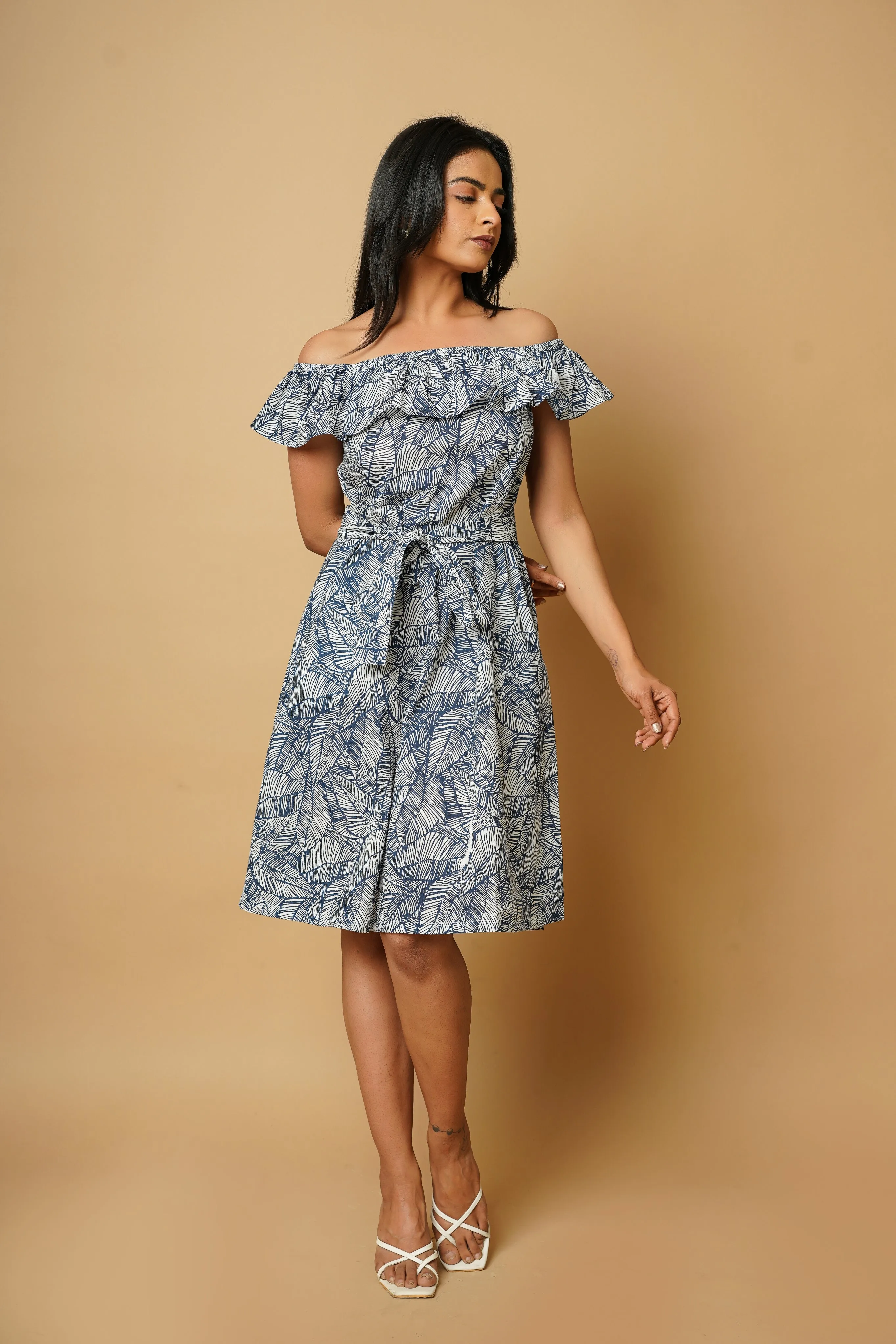 Hand Block Off-Shoulder Dress