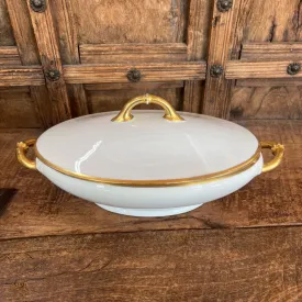 HAVILAND FRANCE WHITE PORCELAIN CHINA GOLD TRIMMED COVERED VEG BOWL