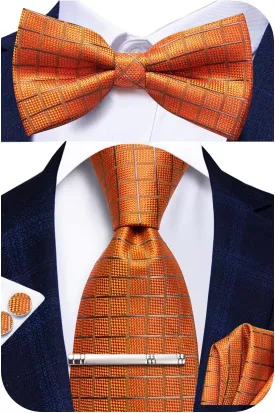 Hi-Tie Men Ties Bowtie Set Woven Silk Necktie Bow Tie and Pocket Square Cufflinks Set with Tie Clip or Flower Lapel Pin