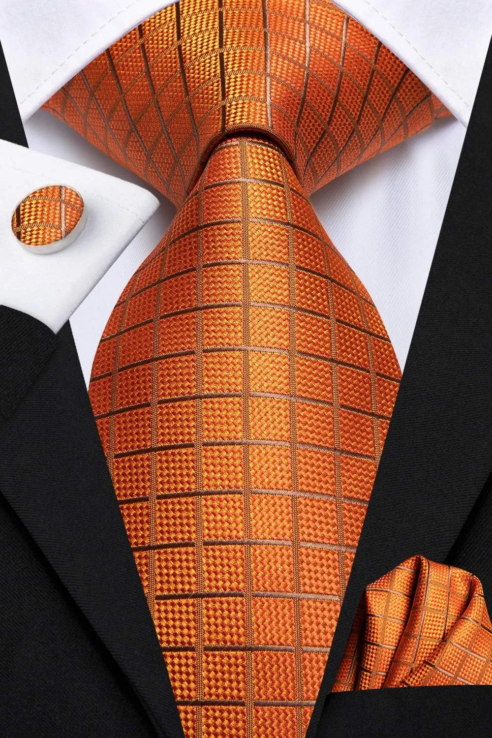 Hi-Tie Men Ties Bowtie Set Woven Silk Necktie Bow Tie and Pocket Square Cufflinks Set with Tie Clip or Flower Lapel Pin