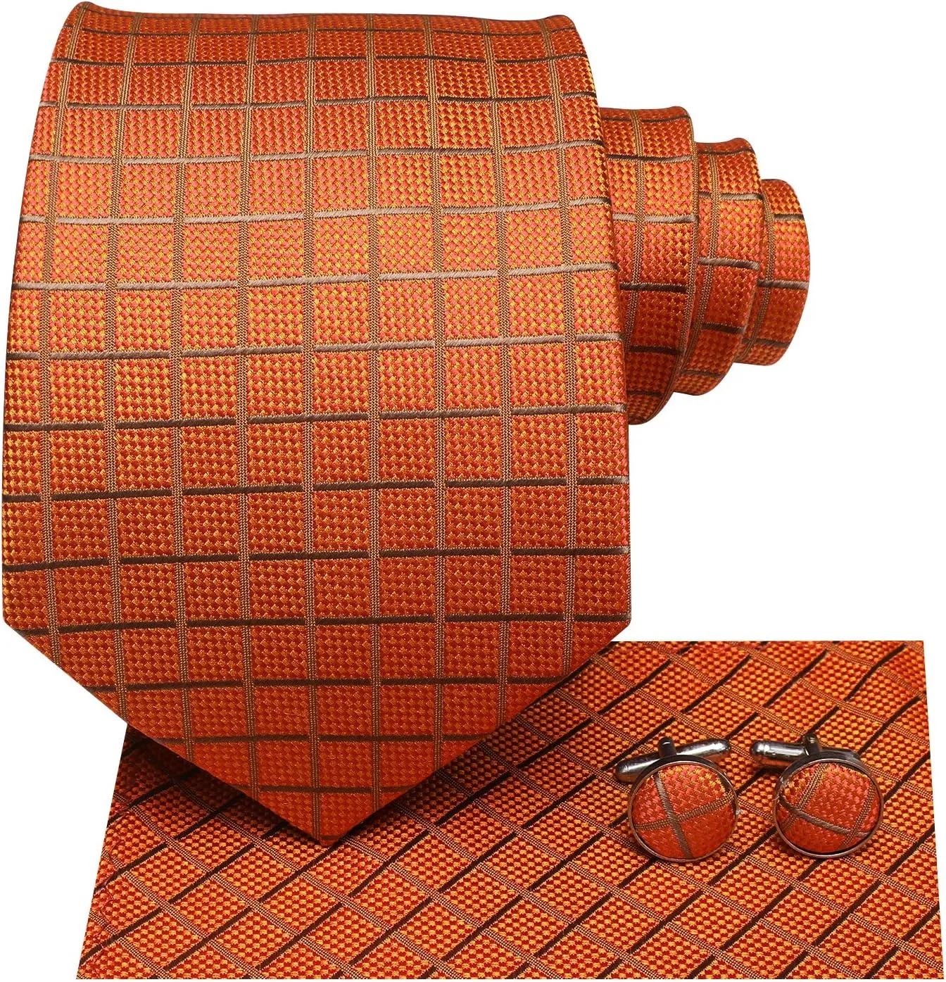Hi-Tie Men Ties Bowtie Set Woven Silk Necktie Bow Tie and Pocket Square Cufflinks Set with Tie Clip or Flower Lapel Pin