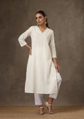 HOC Crafts Cotton Hand Embroidered Solid Women's Long Kurta - White
