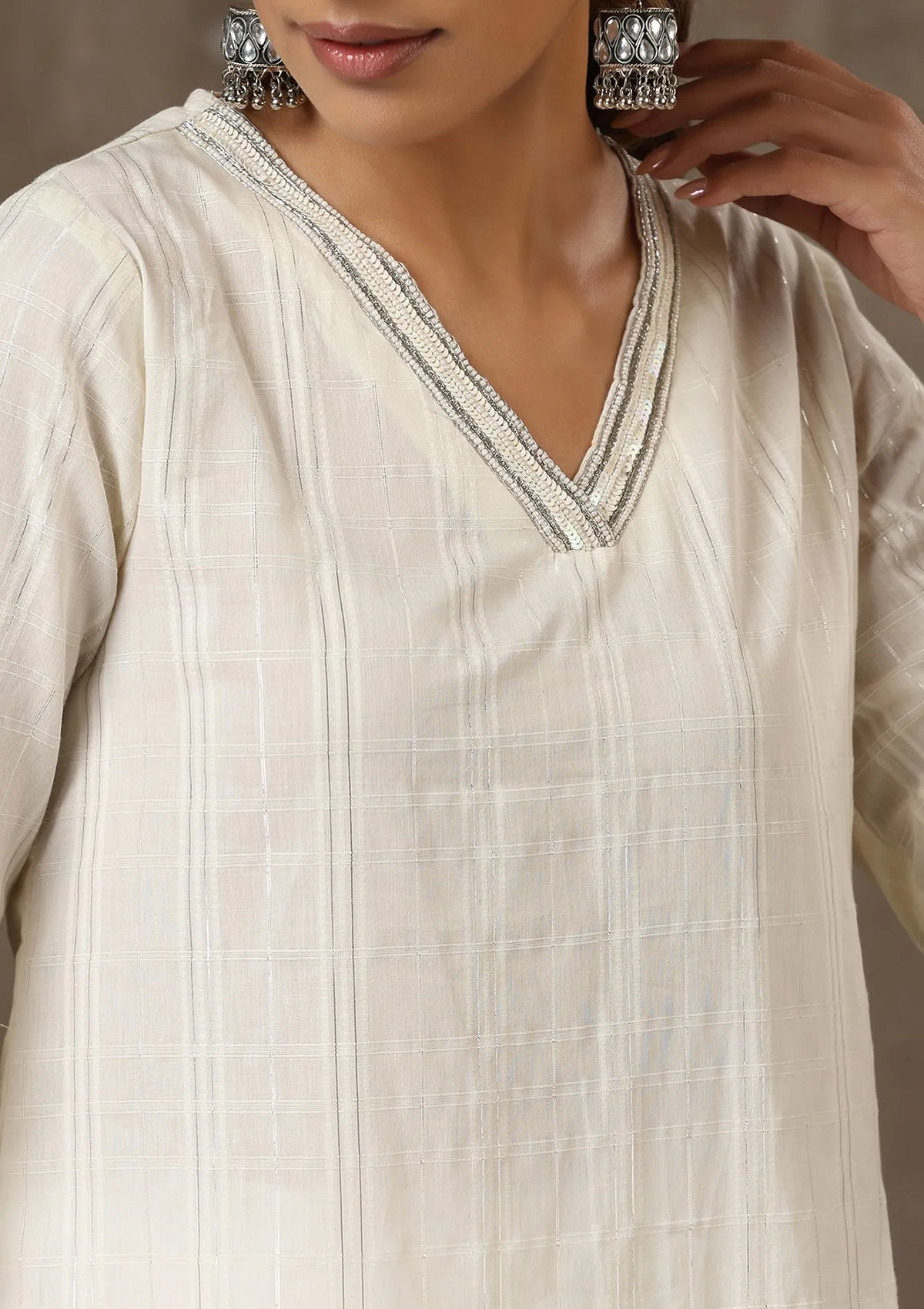 HOC Crafts Cotton Hand Embroidered Solid Women's Long Kurta - White