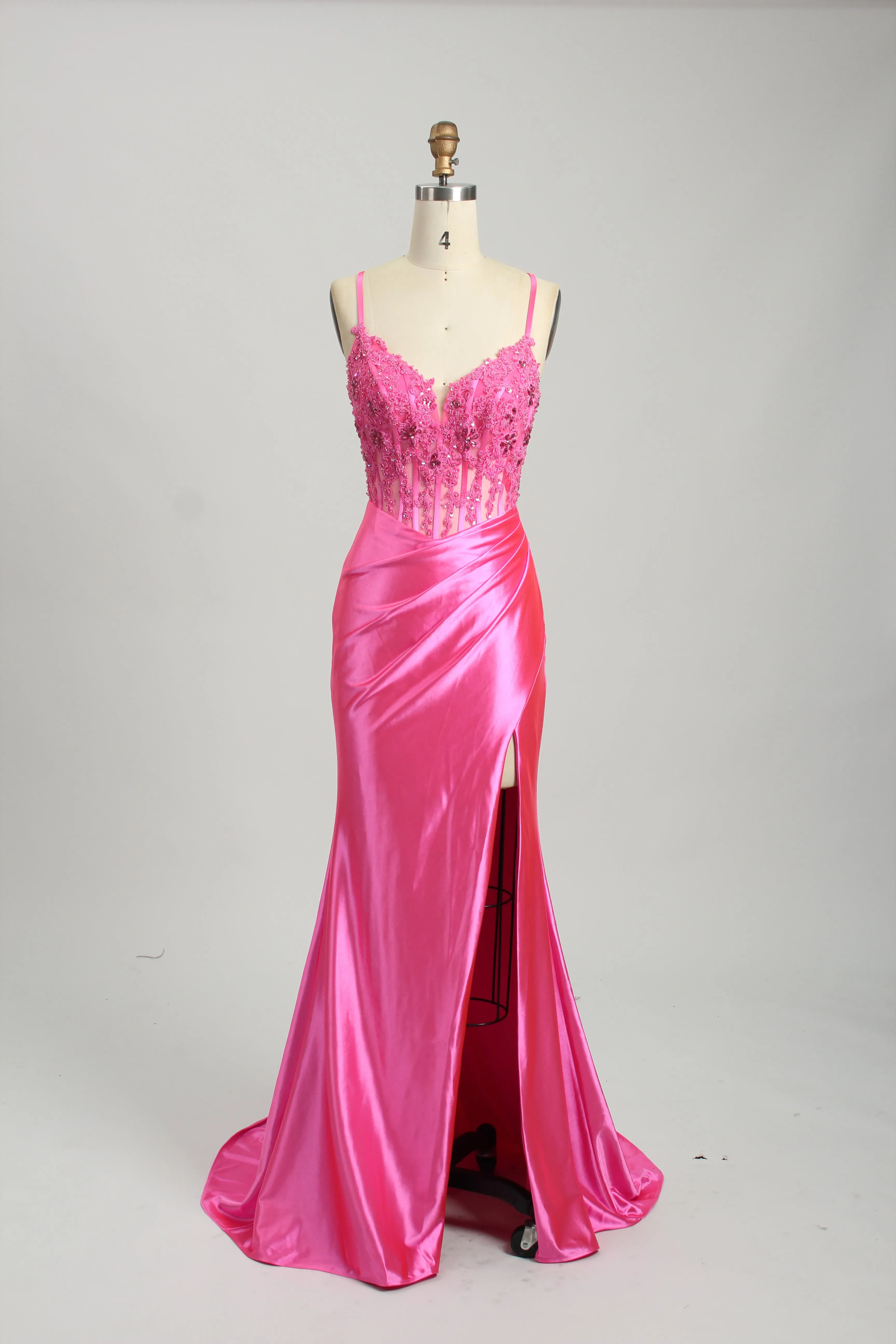 Honey Couture ALORA Embellished Bustier Corset Satin Mermaid Formal Dress