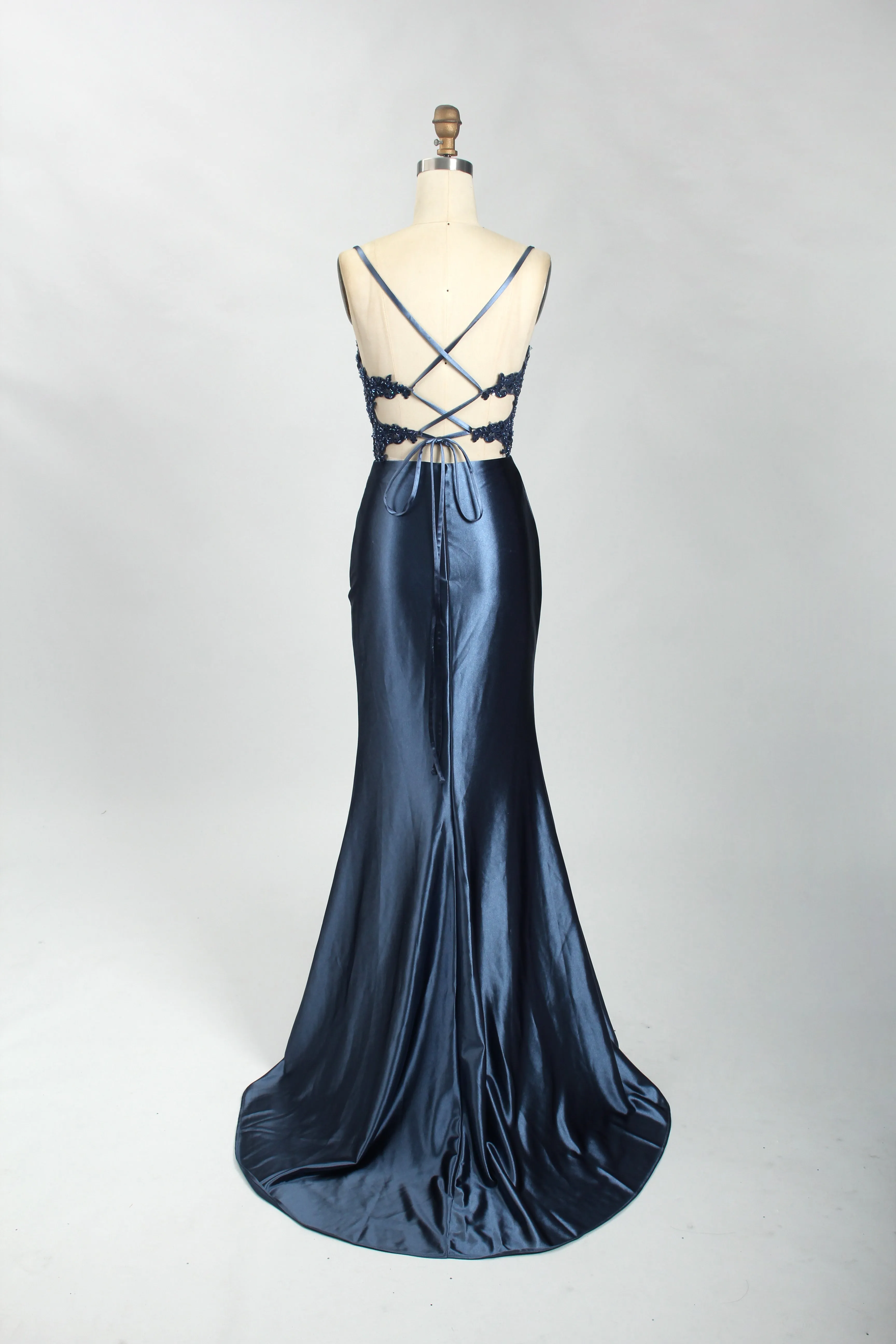 Honey Couture ALORA Embellished Bustier Corset Satin Mermaid Formal Dress
