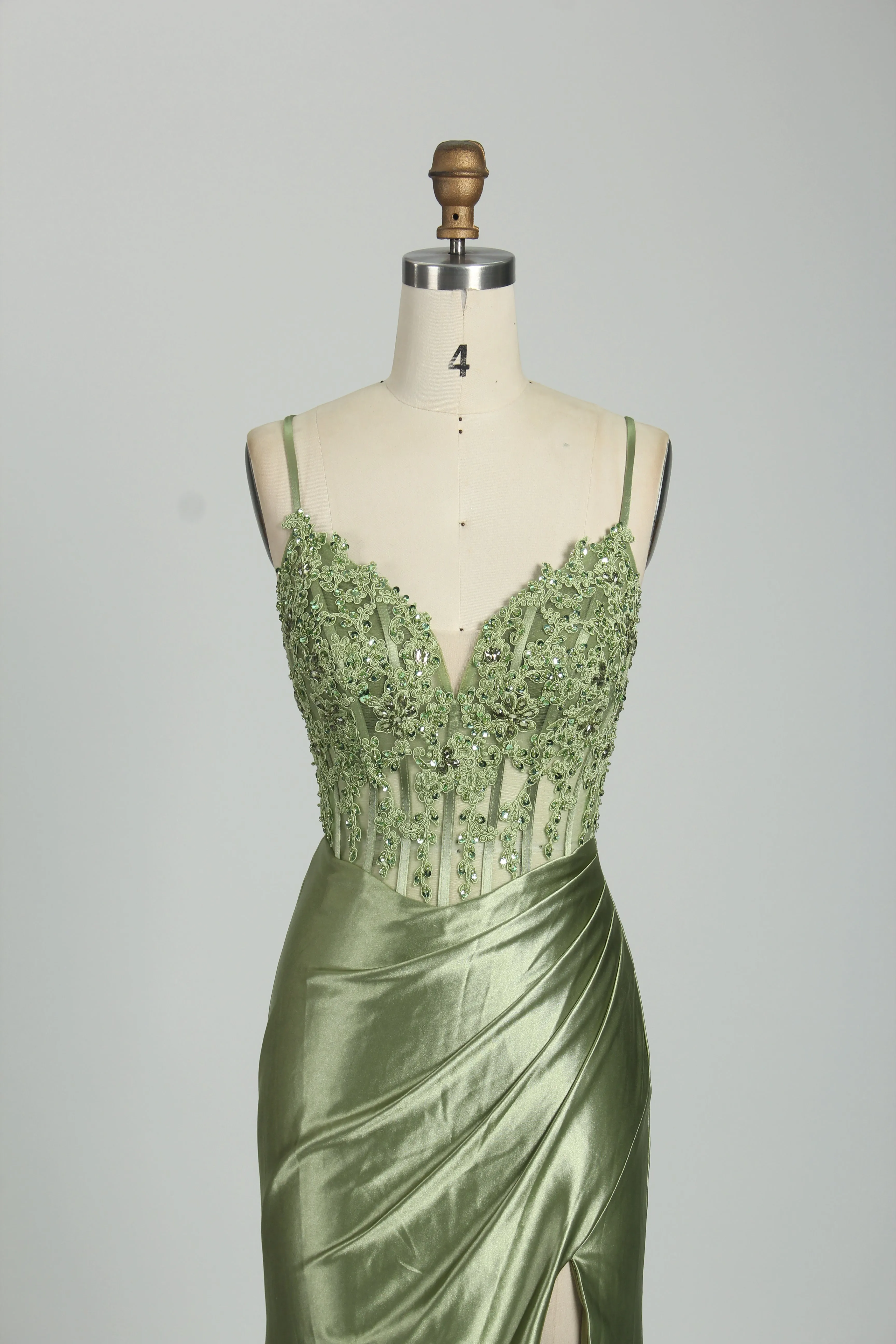 Honey Couture ALORA Embellished Bustier Corset Satin Mermaid Formal Dress