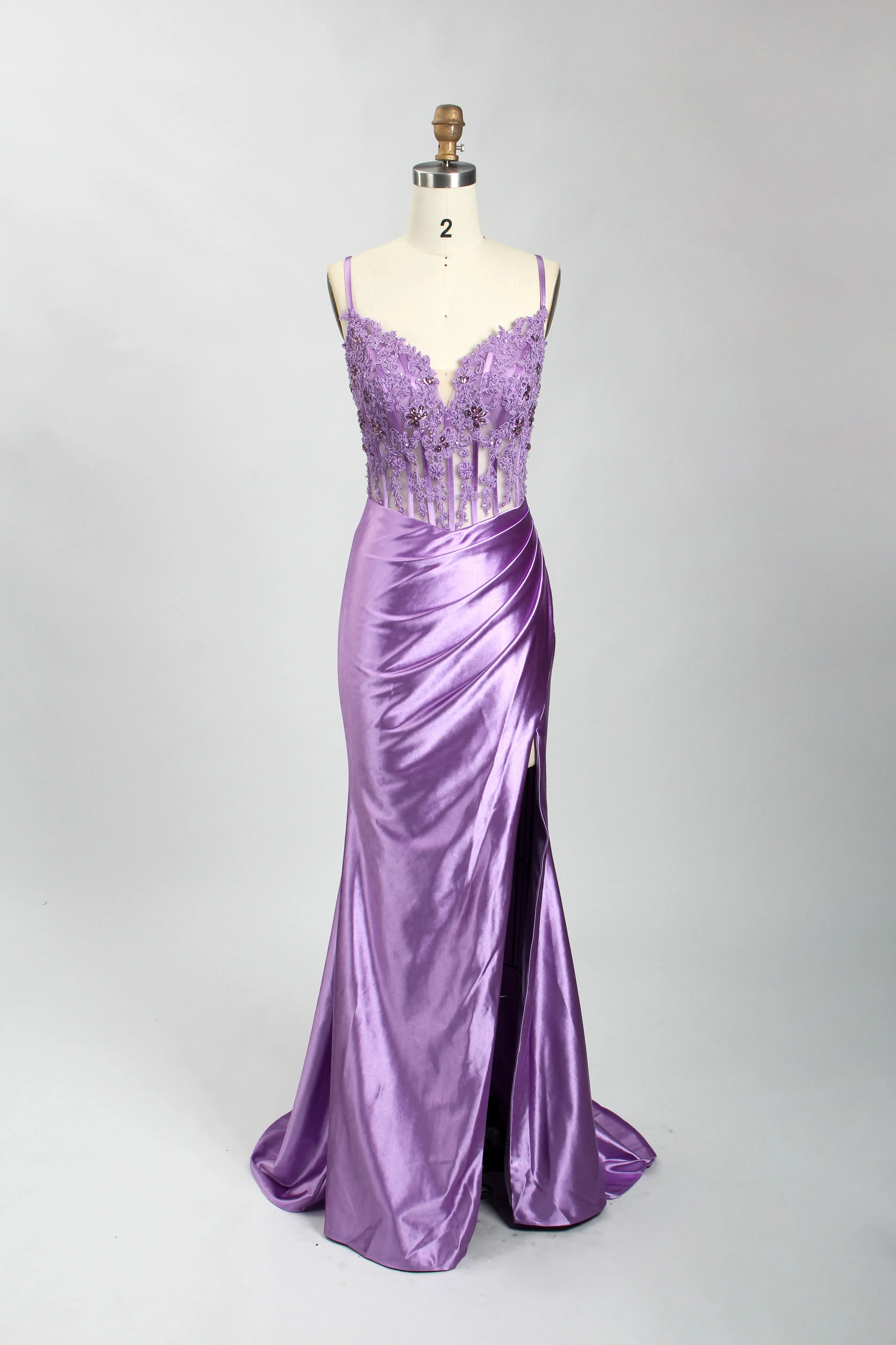 Honey Couture ALORA Embellished Bustier Corset Satin Mermaid Formal Dress