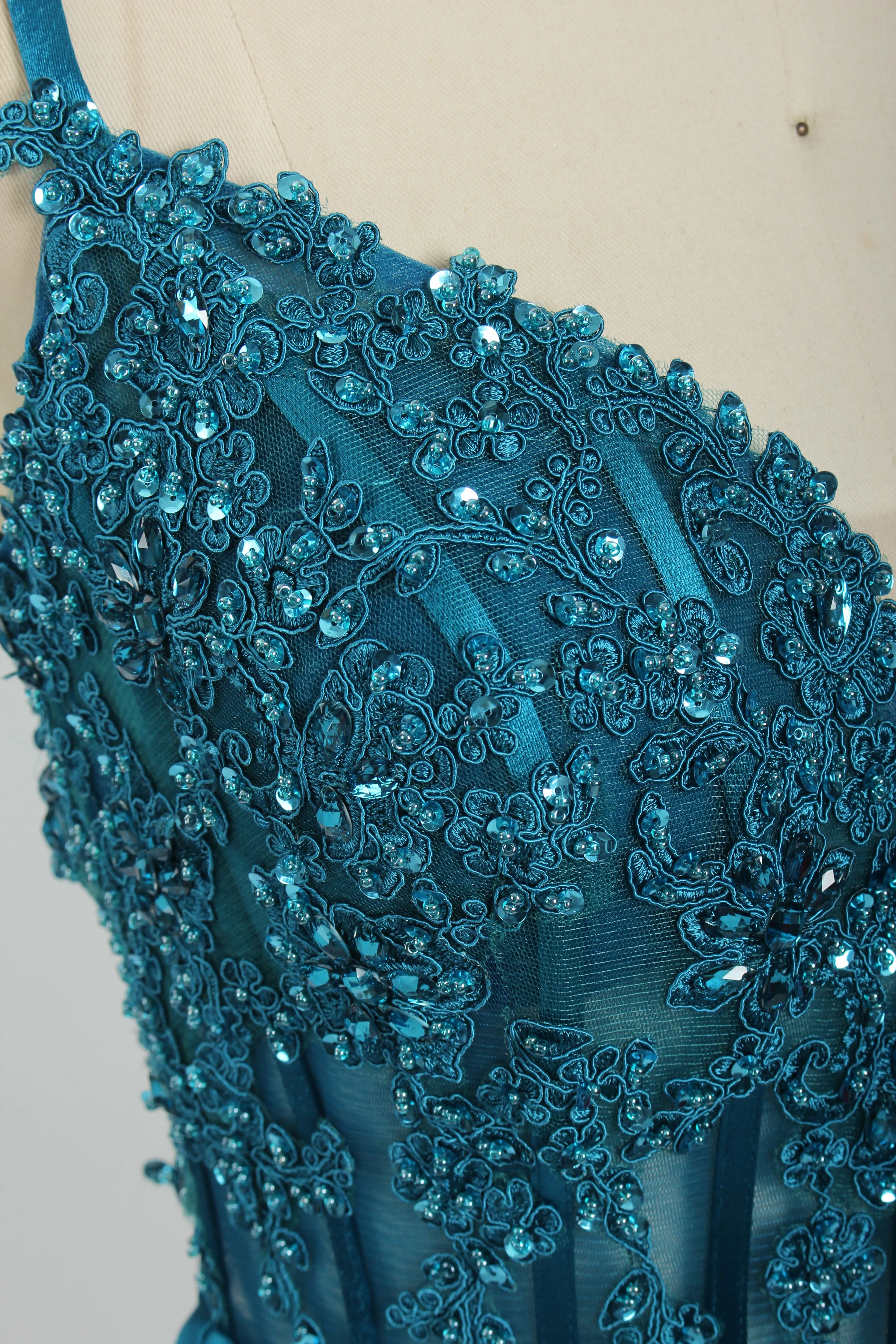 Honey Couture ALORA Embellished Bustier Corset Satin Mermaid Formal Dress