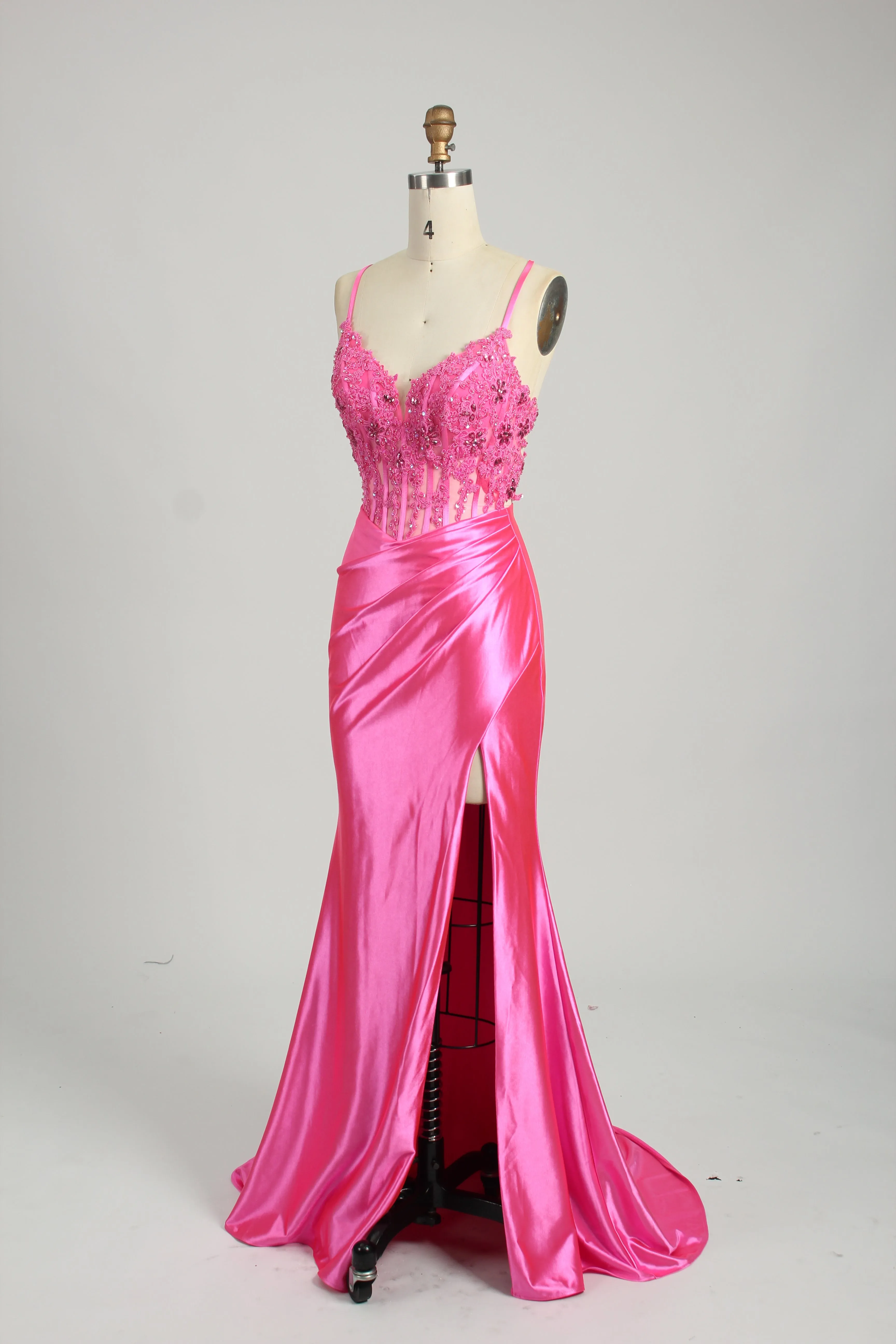 Honey Couture ALORA Embellished Bustier Corset Satin Mermaid Formal Dress