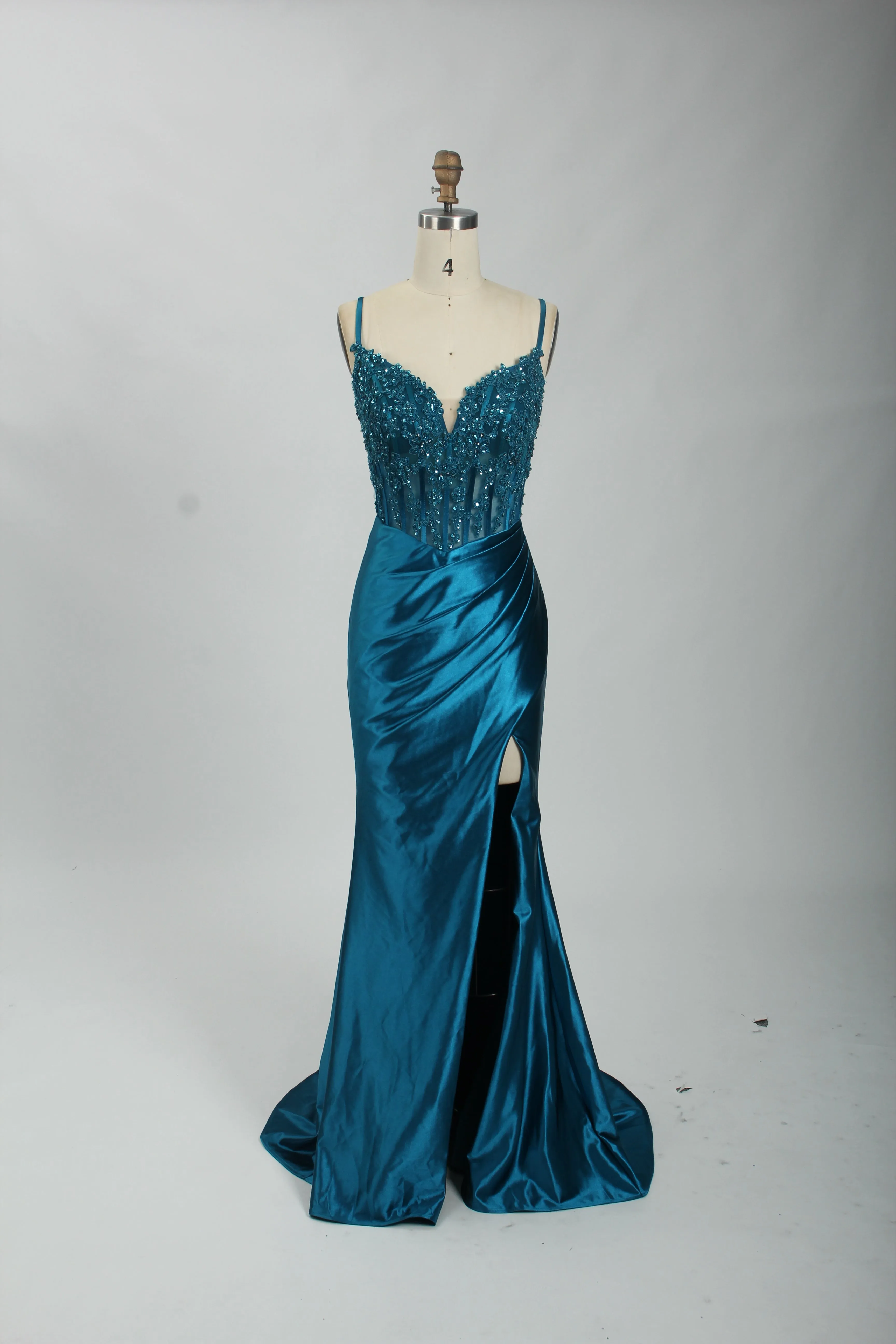 Honey Couture ALORA Embellished Bustier Corset Satin Mermaid Formal Dress