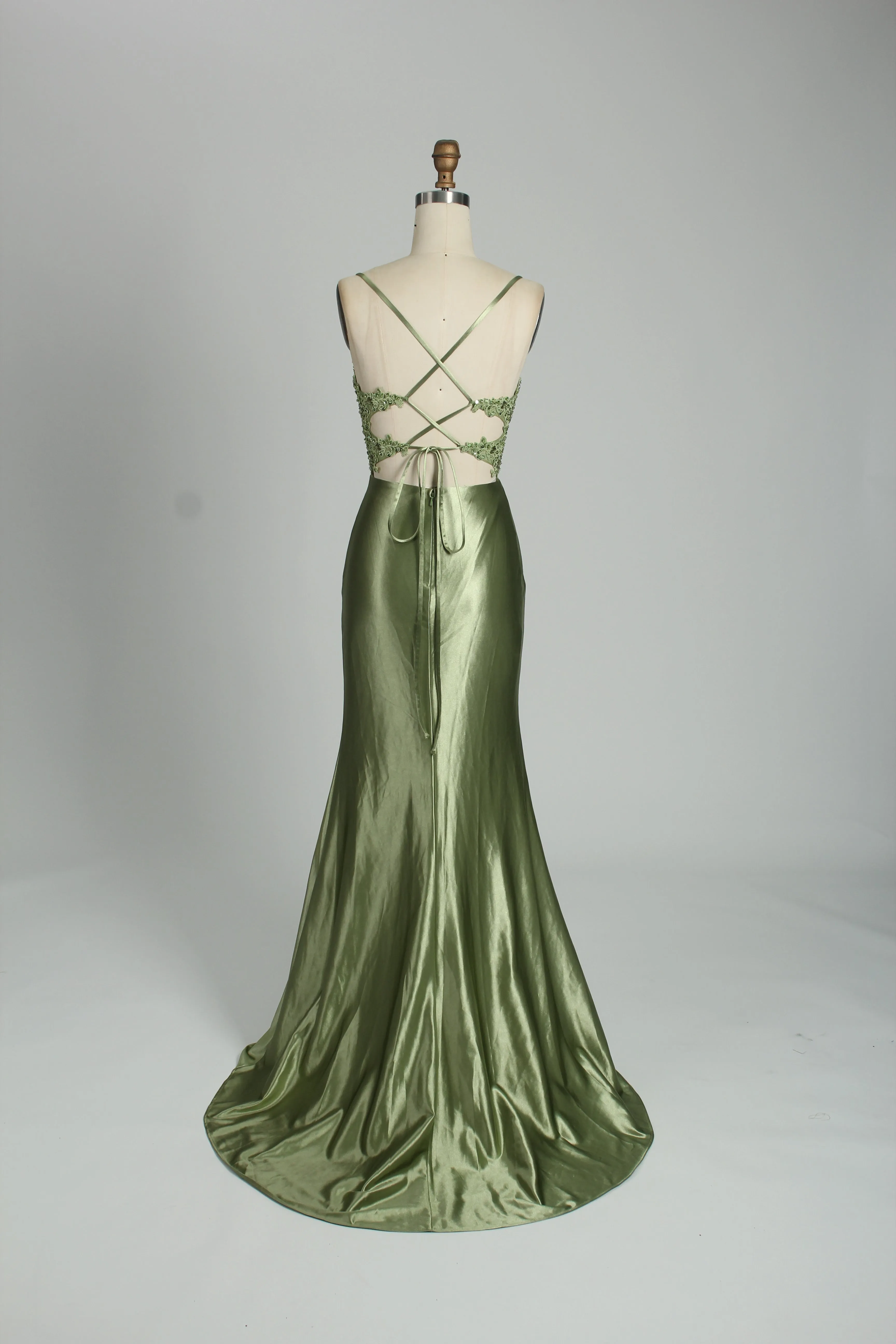 Honey Couture ALORA Embellished Bustier Corset Satin Mermaid Formal Dress