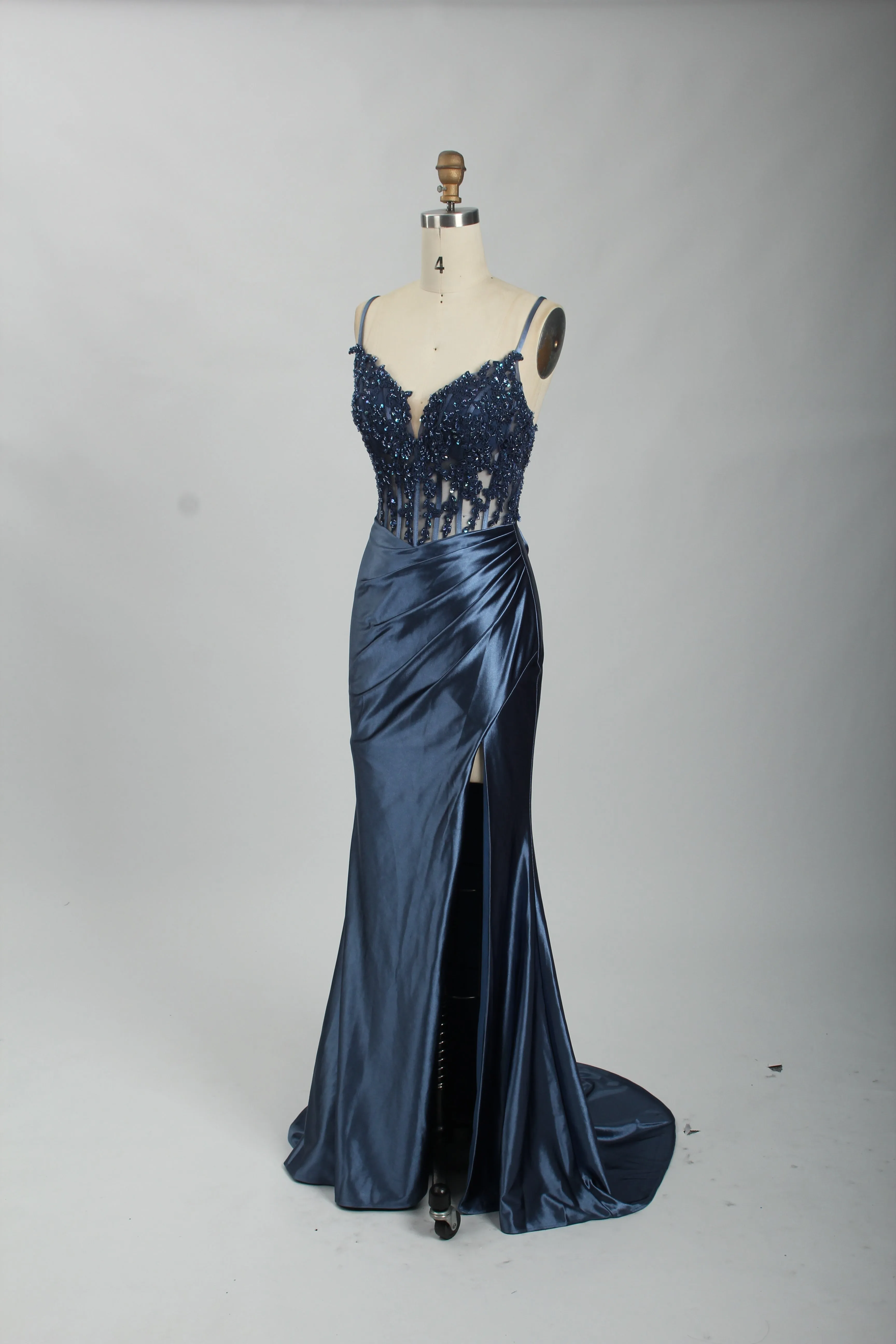 Honey Couture ALORA Embellished Bustier Corset Satin Mermaid Formal Dress