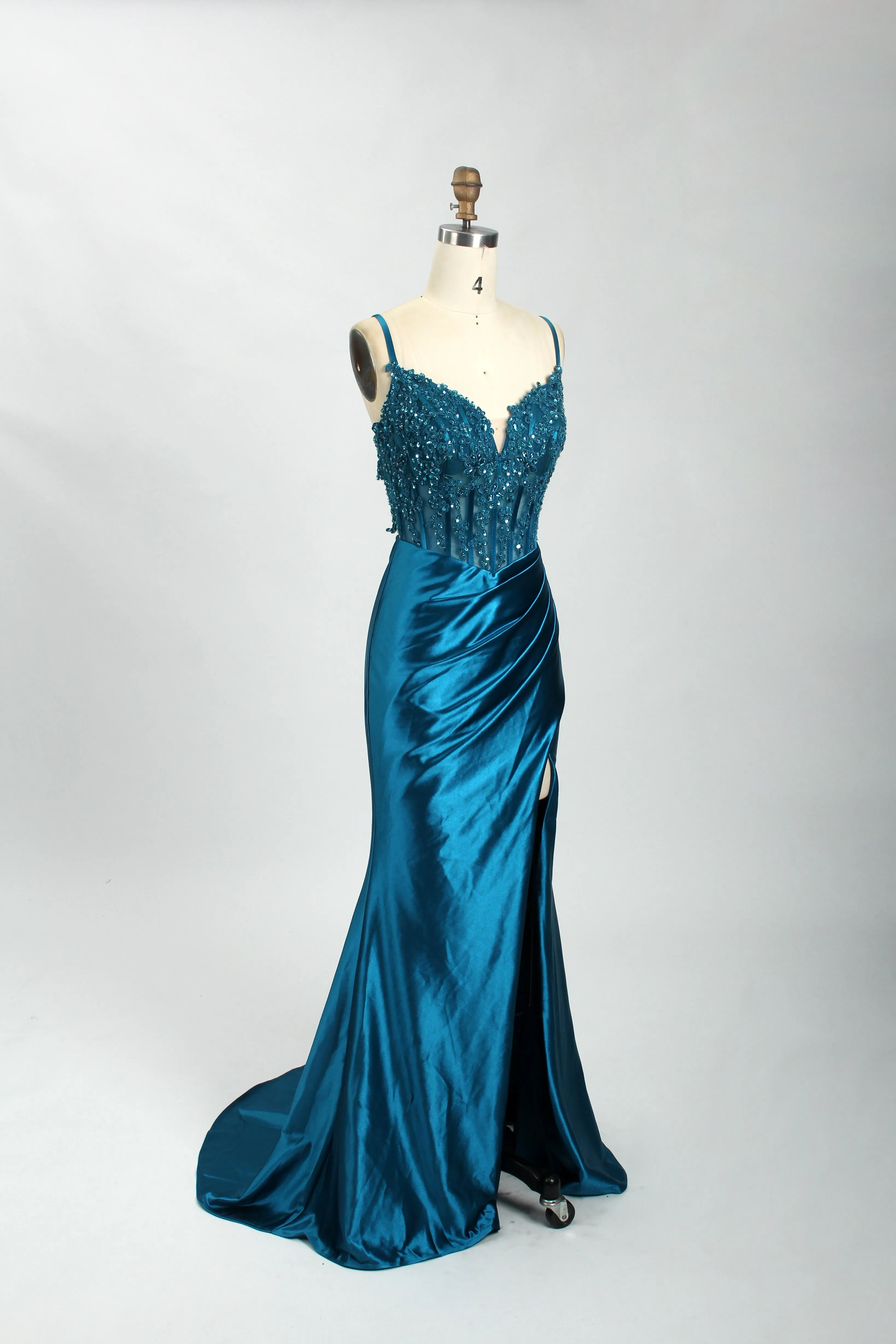 Honey Couture ALORA Embellished Bustier Corset Satin Mermaid Formal Dress
