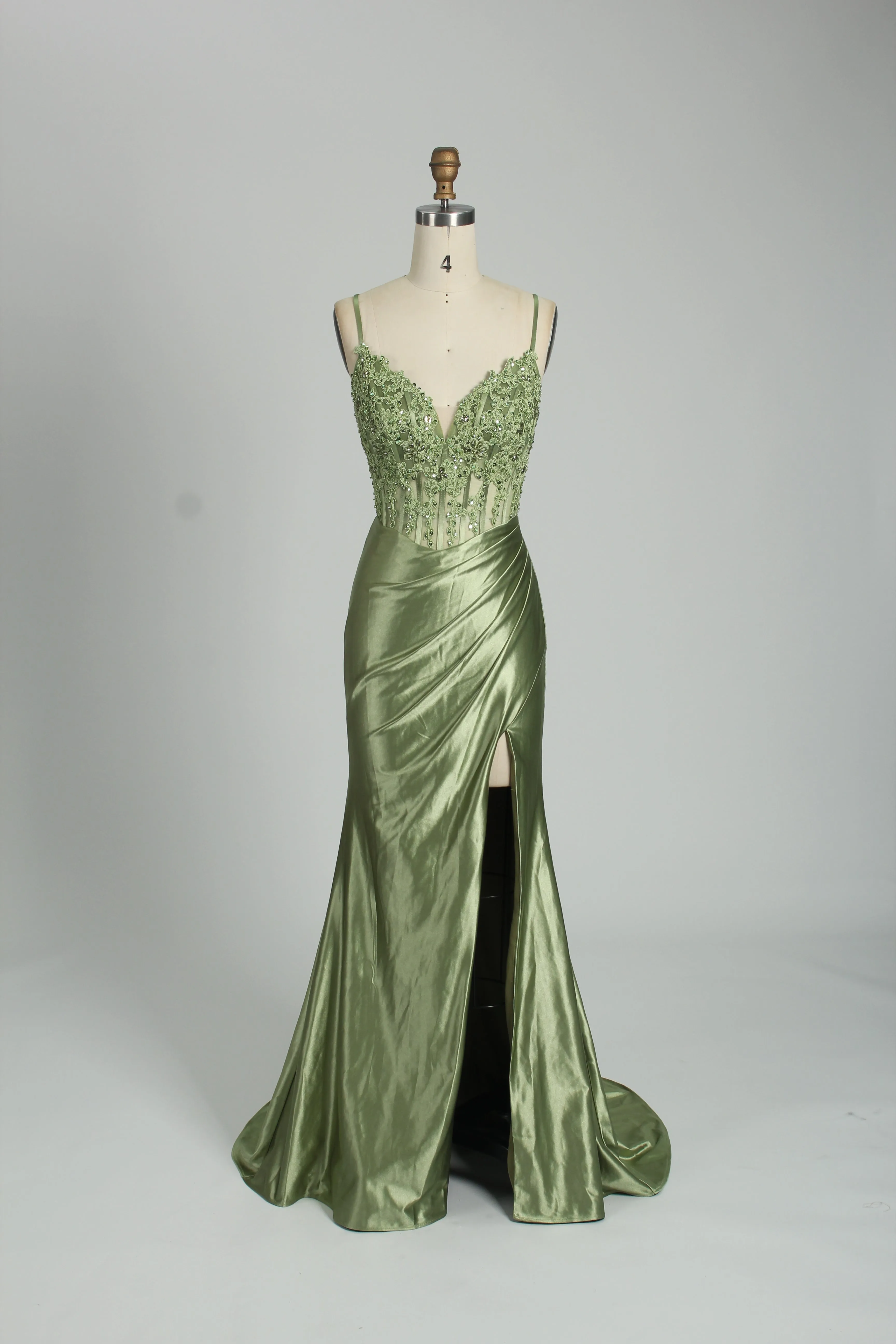 Honey Couture ALORA Embellished Bustier Corset Satin Mermaid Formal Dress