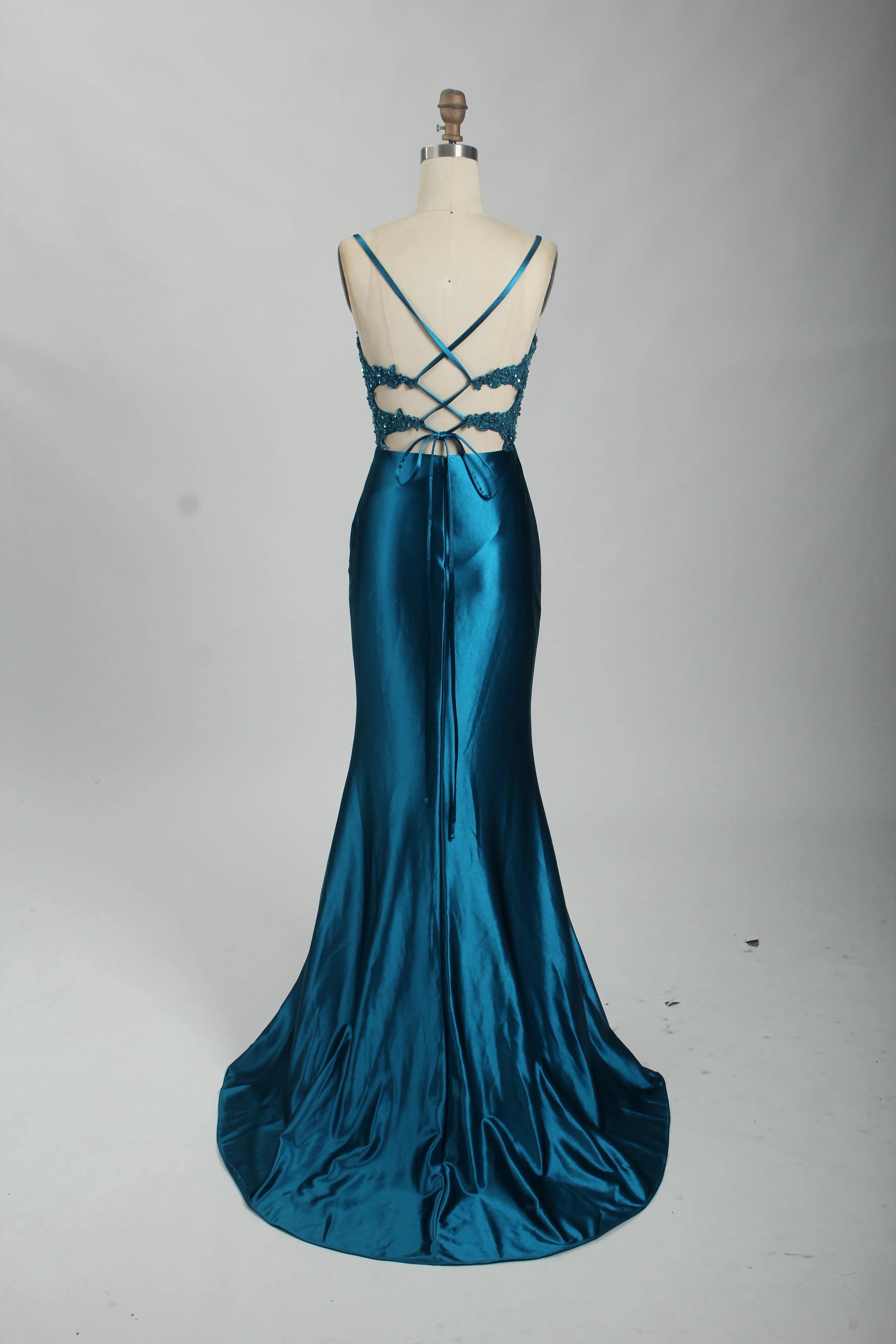 Honey Couture ALORA Embellished Bustier Corset Satin Mermaid Formal Dress