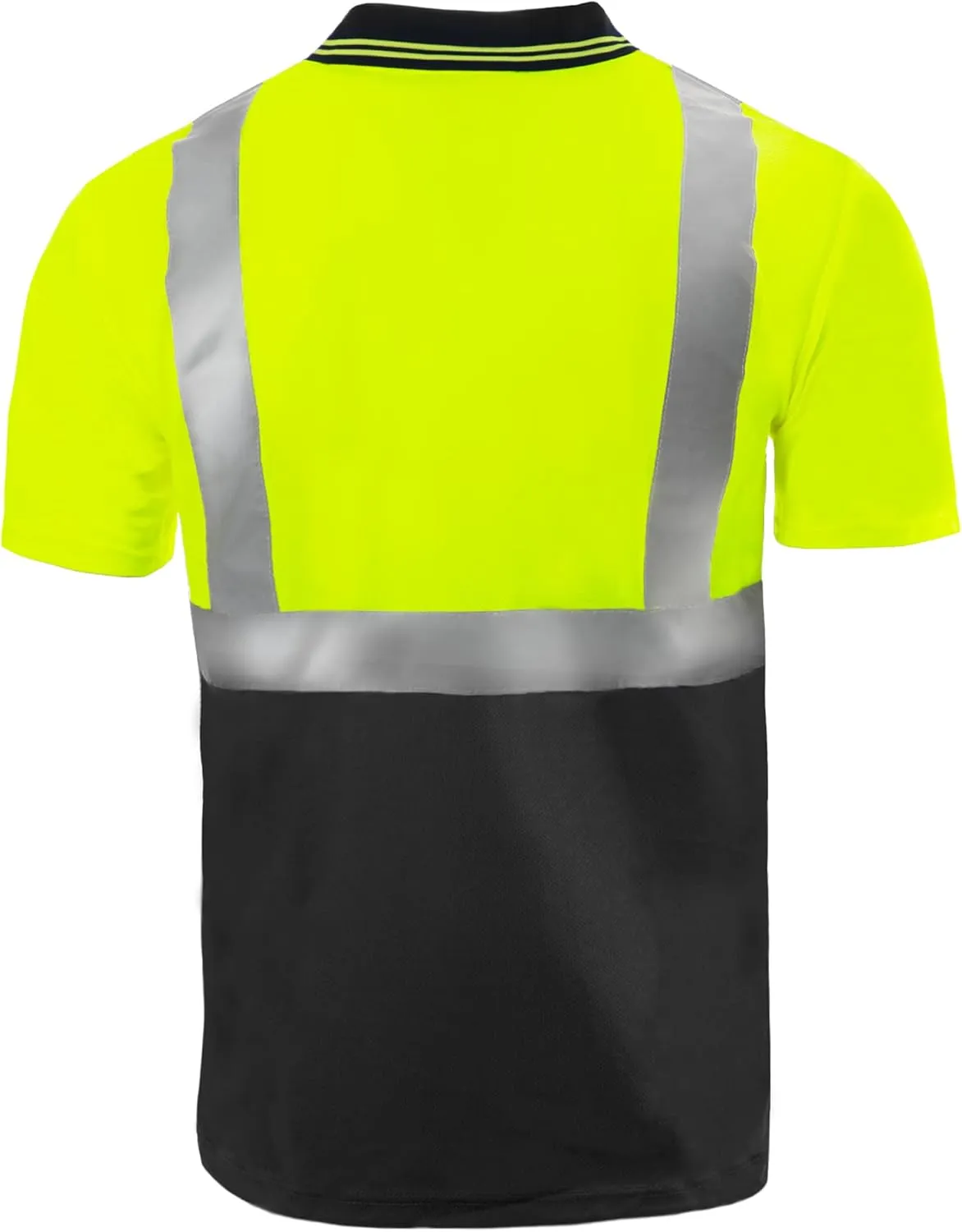 JORESTECH Safety Polo Shirt with Reflective Stripes, Yellow/Lime Top and Black Bottom, ANSI Compliant
