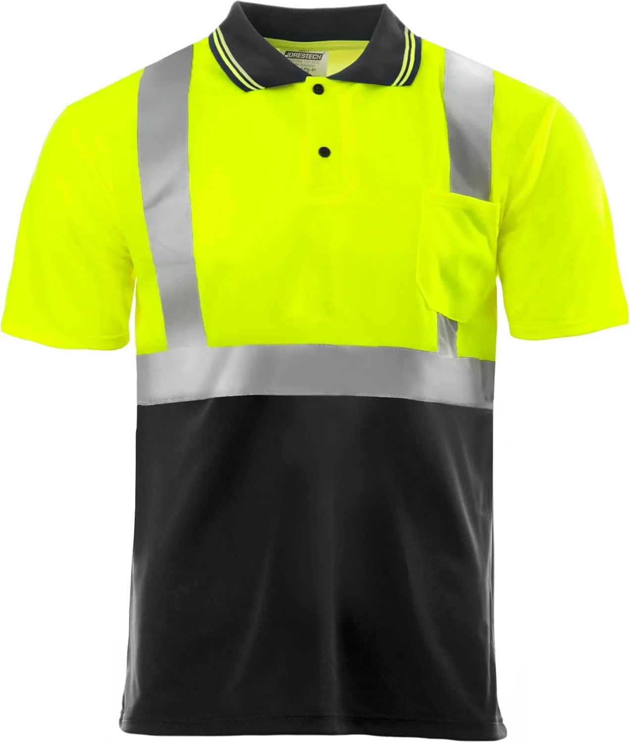 JORESTECH Safety Polo Shirt with Reflective Stripes, Yellow/Lime Top and Black Bottom, ANSI Compliant
