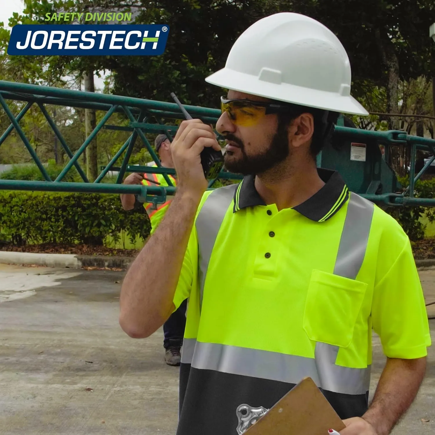 JORESTECH Safety Polo Shirt with Reflective Stripes, Yellow/Lime Top and Black Bottom, ANSI Compliant
