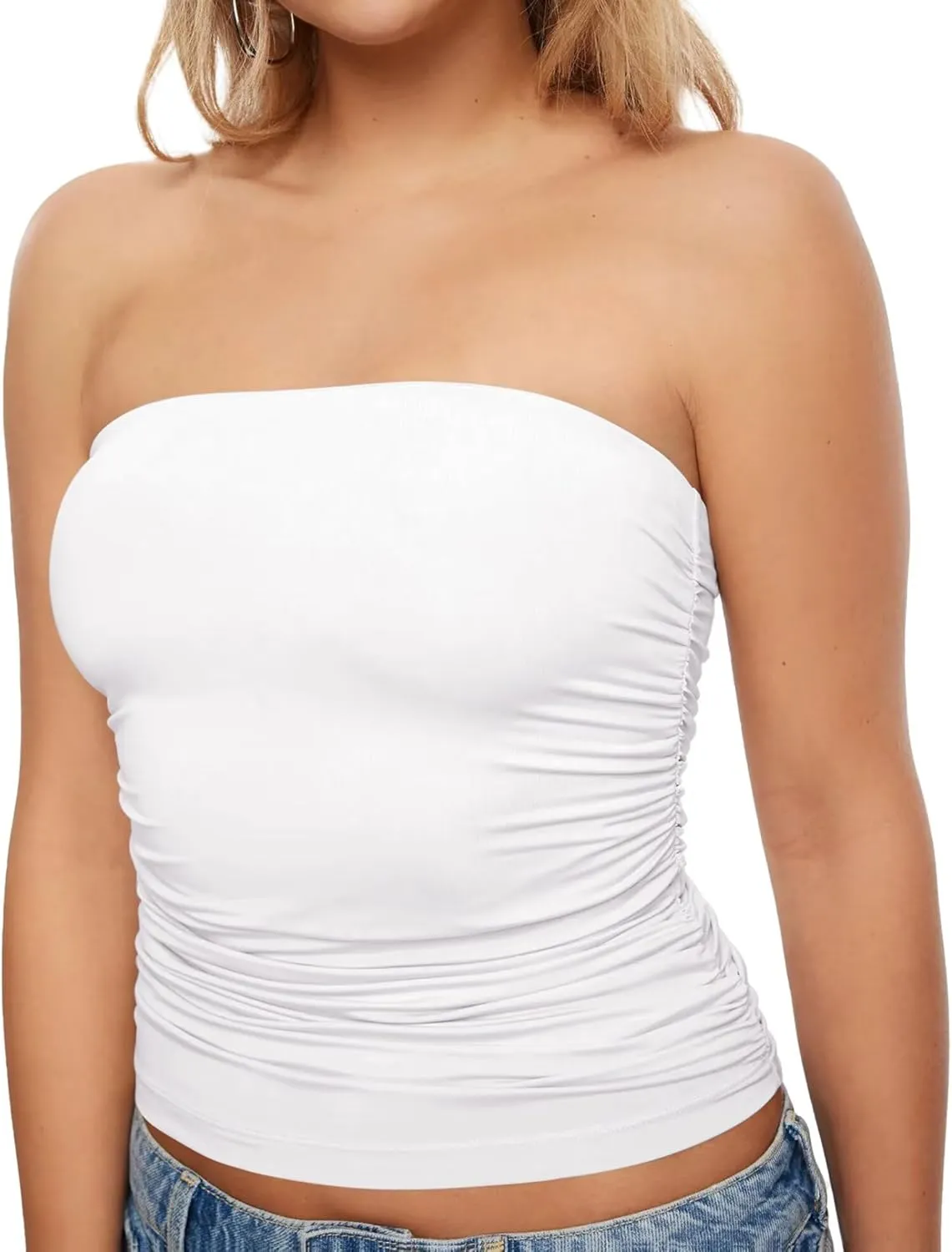 KKJ Womens Tube Tops Strapless Crop Top Ruched Basic Bandeau 2025 Summer Clothes Going Out Cute Sleeveless Fashion Shirts