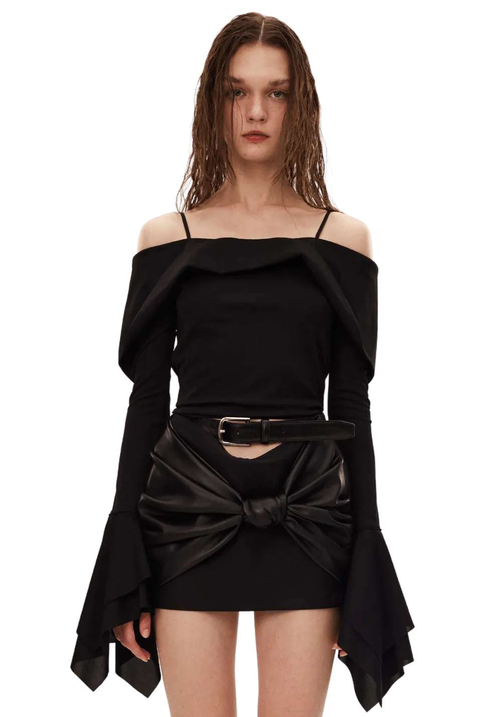Knitted Geometric Bell Sleeve Top