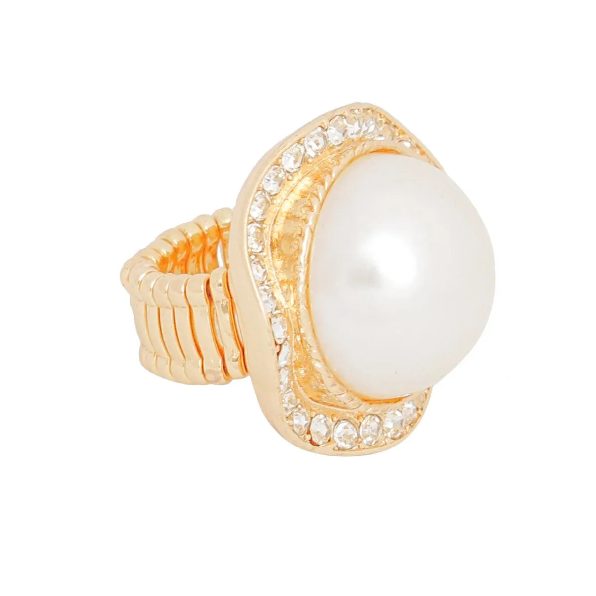 Large Gold Dome Pearl Cocktail Ring