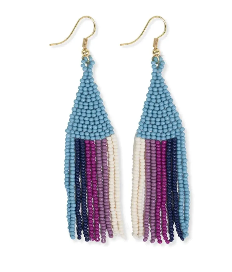 Lennon Vertical Stripes Beaded Fringe Earrings