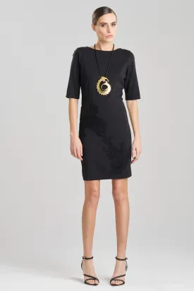Light Weight Ponte Embroidered Sheath Dress
