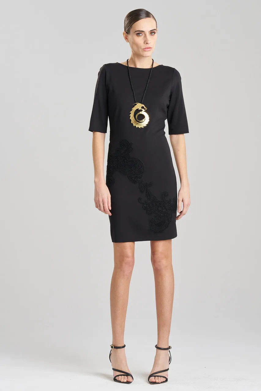 Light Weight Ponte Embroidered Sheath Dress