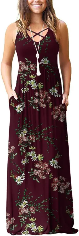 LILBETTER Women's Sleeveless Racerback Loose Plain Maxi Dresses Casual Long Dresses with Pockets