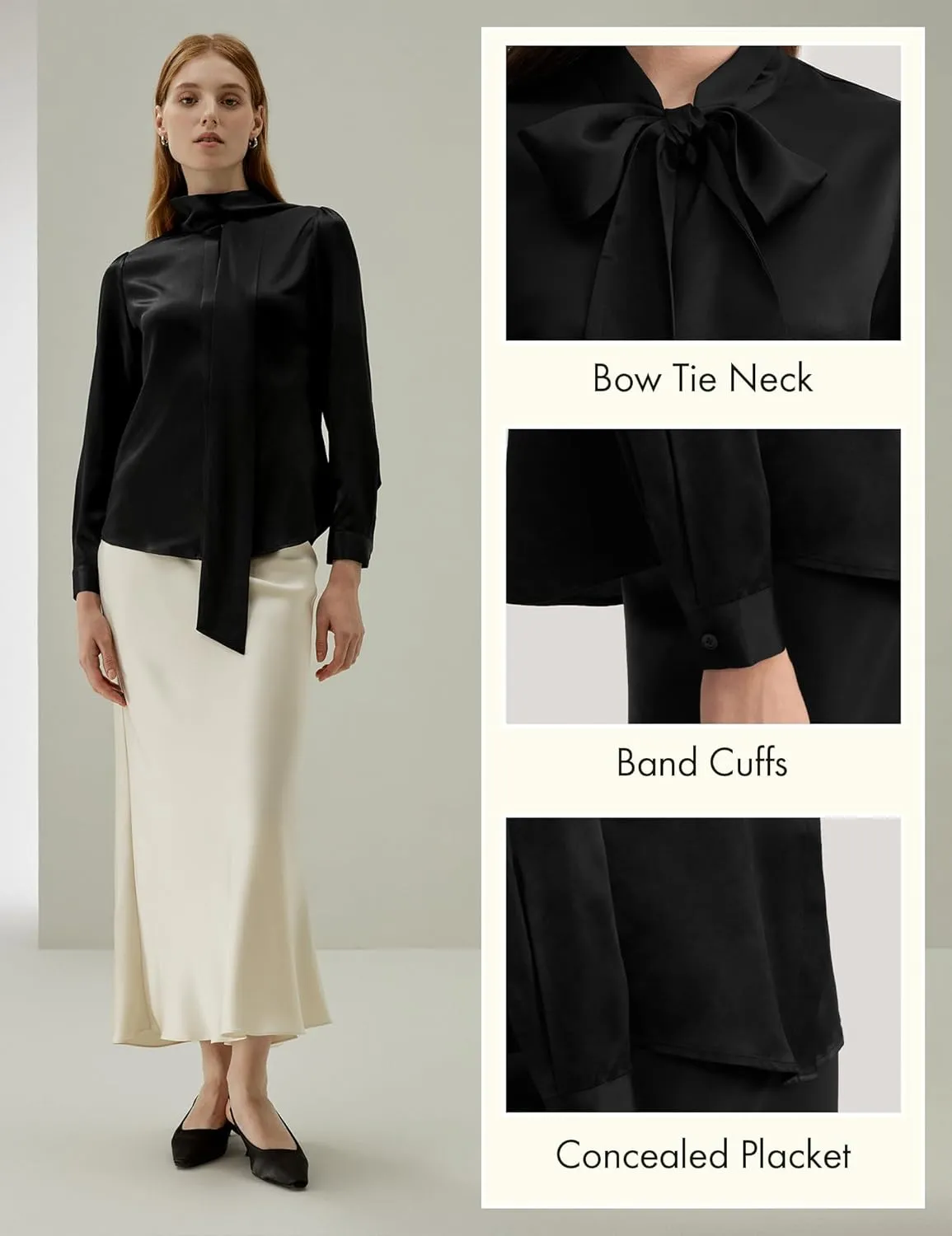 LilySilk Bow-tie Neck Silk Blouse for Women Long Sleeve Ladies Tops Buttons VintageReal Silk Shirts