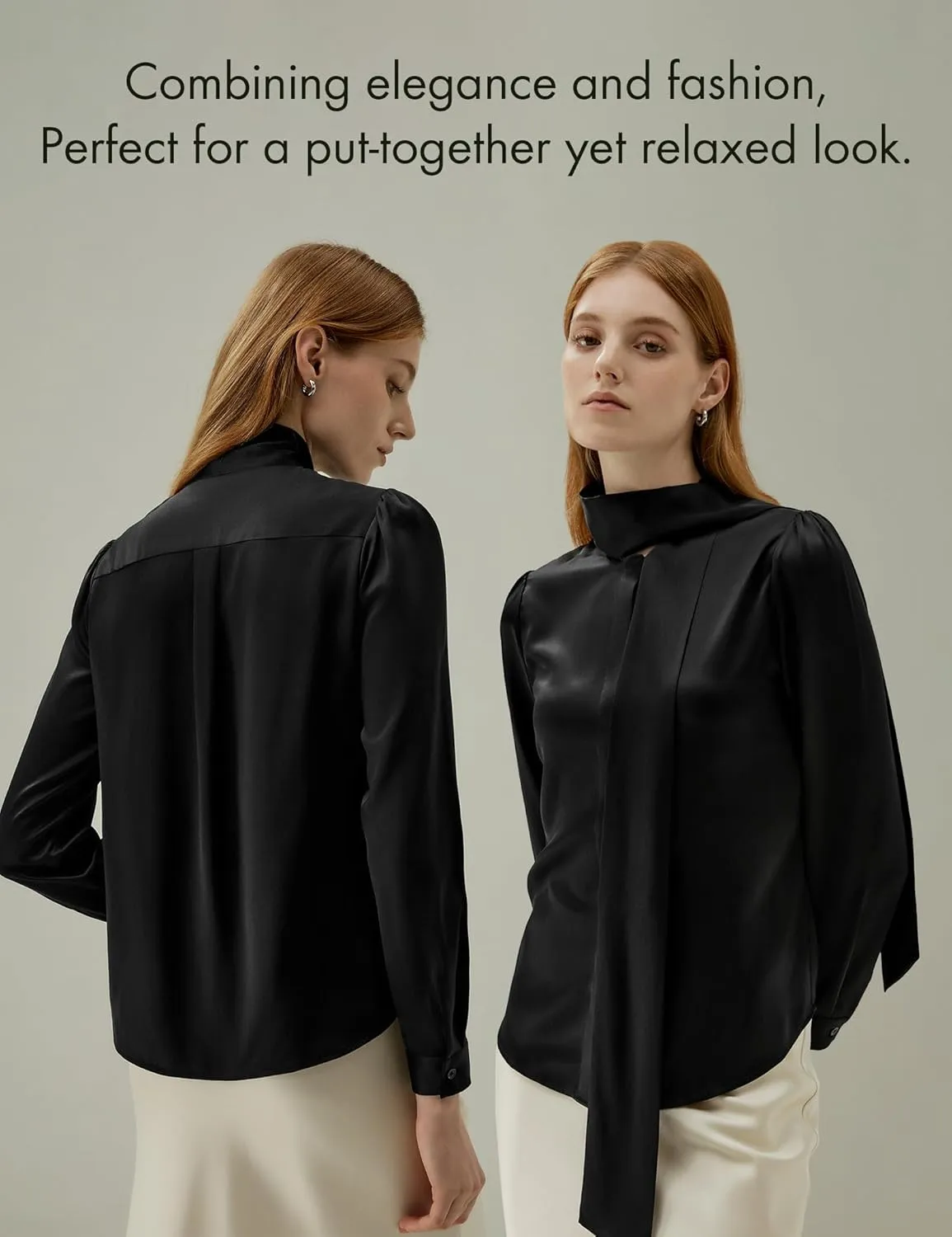 LilySilk Bow-tie Neck Silk Blouse for Women Long Sleeve Ladies Tops Buttons VintageReal Silk Shirts