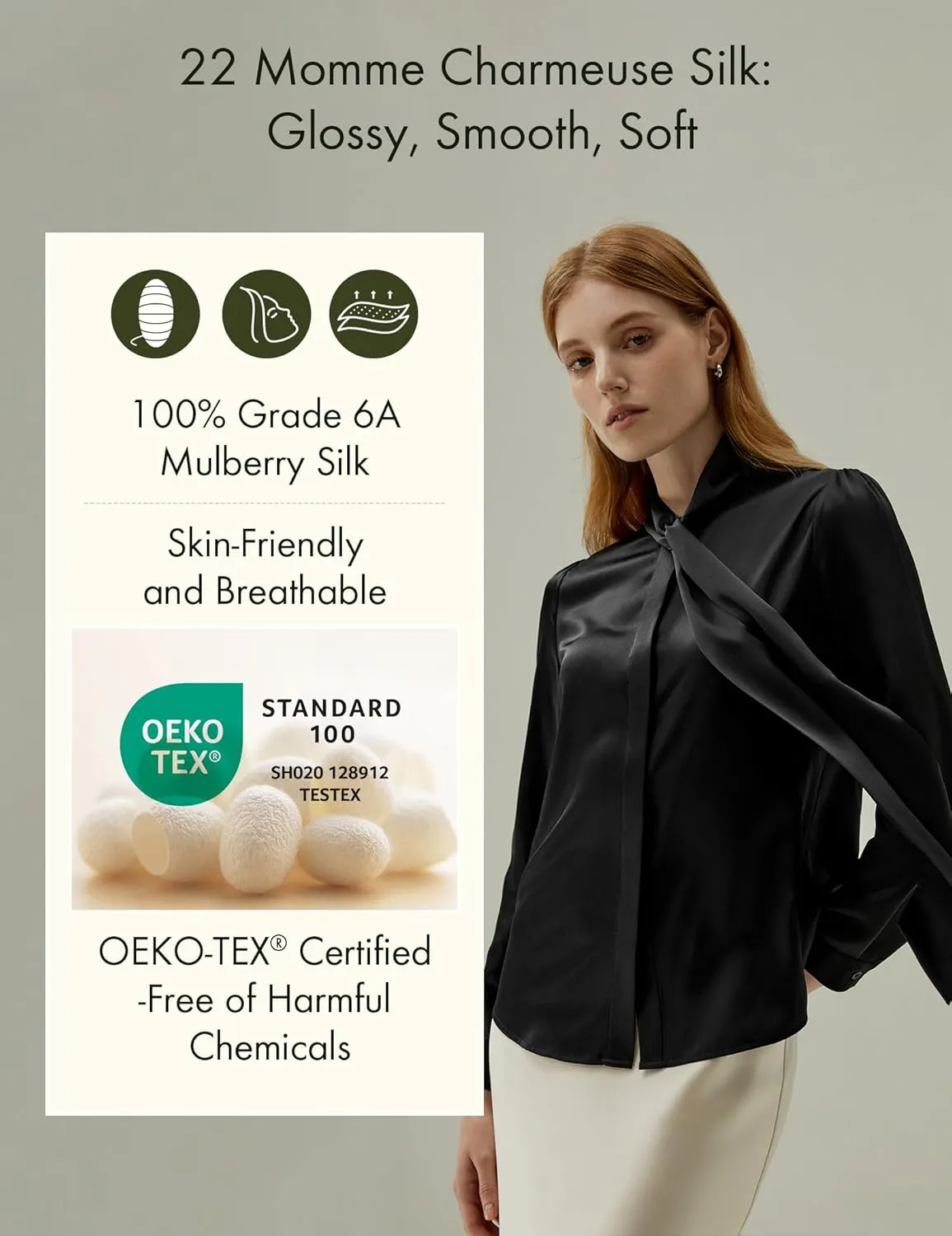 LilySilk Bow-tie Neck Silk Blouse for Women Long Sleeve Ladies Tops Buttons VintageReal Silk Shirts